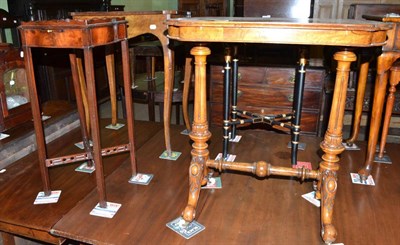 Lot 552 - Late Victorian walnut occasional table with turned stretcher base and mahogany night table