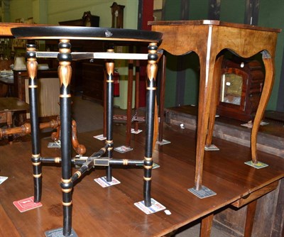 Lot 560 - Modern ebonised and gilt tray stand with a walnut occasional table