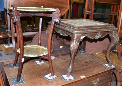 Lot 570 - Chinese urn table with marble top and a Chinese folding two-tier table with brass plates