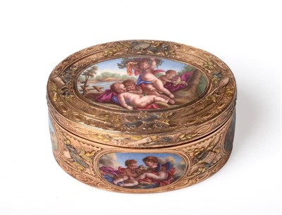 Lot 505 - A Swiss Vari-Colour Gold Snuff Box, probably Geneva, circa 1780 maker's mark DMC a crown above,...