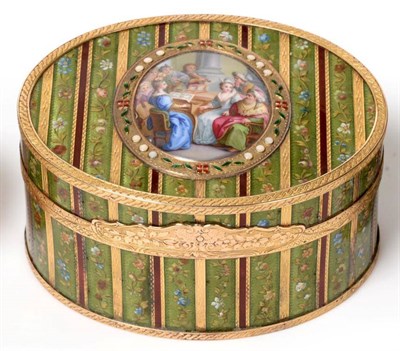 Lot 506 - A French Enamelled Gold-Mounted and Tortoiseshell Snuff Box, maker's mark indistinct, discharge...