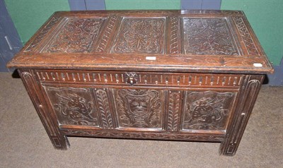 Lot 594 - Carved oak coffer, 17th century and later