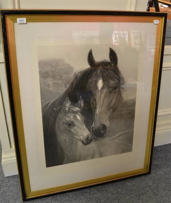 Lot 624 - After Heywood Hardy, framed engraving Thoroughbred mare and foal, bears paper label to verso Thomas