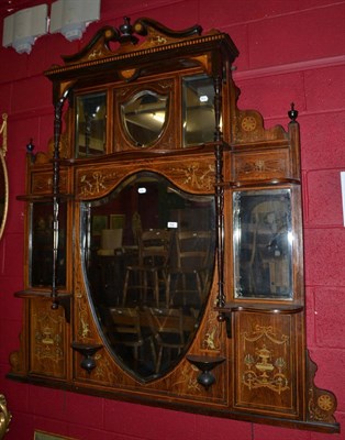 Lot 626 - A late 19th century rosewood inlaid over mantel mirror