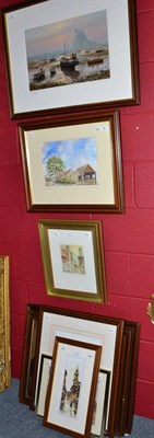 Lot 628 - Pam Watson (20th century), a study of four elderly men, signed watercolour, together with an oil on