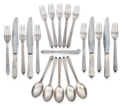 Lot 511 - A Part Service of Georg Jensen Silver Pyramid Pattern Flatware, with GJ (1933-44) monogram...