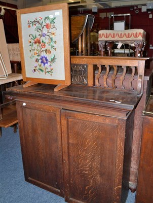 Lot 647 - Oak bookcase top, light oak firescreen with embroidered insert, oak drop leaf occasional table...