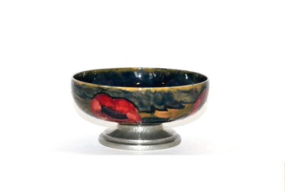 Lot 515 - A William Moorcroft Big Poppy Pattern Pedestal Bowl, on a pewter base, stamped TUDRIC MOORCROFT...