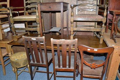 Lot 657 - Oak draw leaf table, oak side table, pair of carver chairs, tripod table and three other chairs