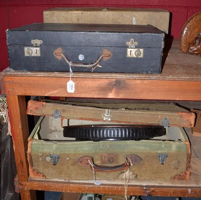 Lot 664 - Three various suitcases, building set, Chinese trays and a life jacket