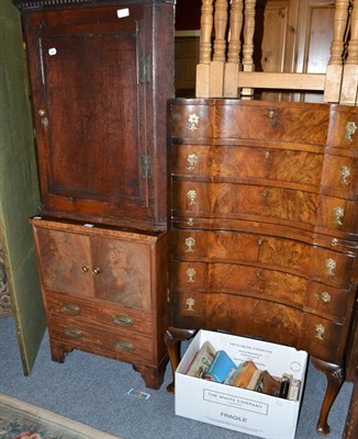 Lot 674 - Georgian oak hanging corner cupboard, Georgian commode (a.f.), reproduction walnut chest and...