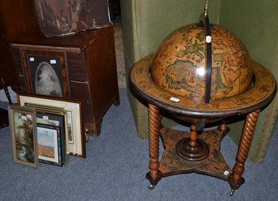 Lot 675 - Globe' cocktail cabinet, assorted prints and a mirror