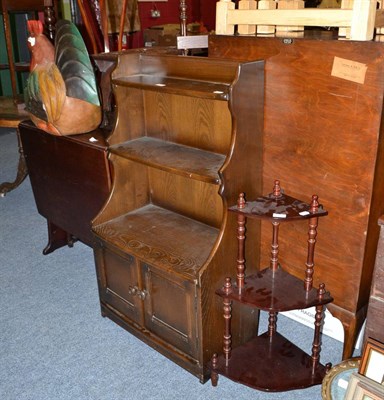 Lot 676 - Bookcase, drop leaf table, small corner whatnot and a large carved and painted model of a hen