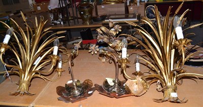 Lot 686 - A selection of modern light fittings, pair of wall lights, pair of gilt metal chandeliers, etc