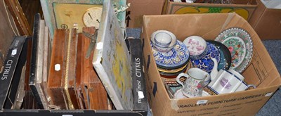 Lot 688 - A quantity of decorative ceramics in one box and various framed folk art etc