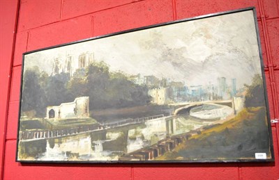 Lot 698 - Framed oil on board, St Mary's landing, York, with the Minster, signed C Deighton and dated...