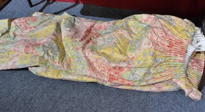 Lot 711 - Two pairs of floral curtains (57"; long), two pelmets, tie backs and matching bed spread