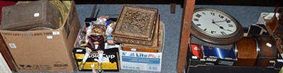 Lot 728 - Five boxes of books, clocks, tools etc