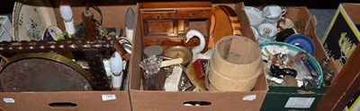 Lot 729 - Five boxes of assorted cutlery, ceramics, plated wares, brass gong etc