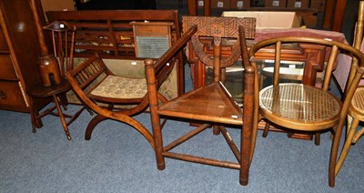 Lot 748 - A mirror, piano stool, four single chairs, spinning wheel, etc