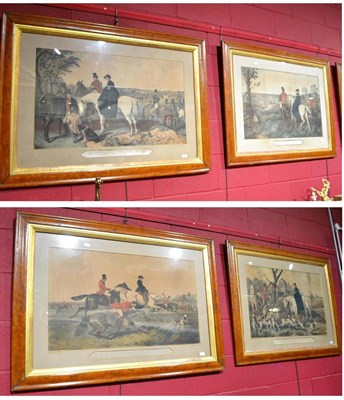 Lot 785 - A set of four maple framed coloured hunting prints J S Herring's Senior fox hunting scenes