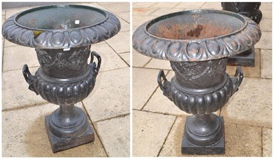 Lot 804 - Pair of cast iron pedestal urns