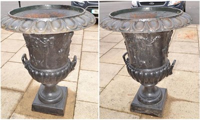 Lot 805 - Pair of large cast iron pedestal urns