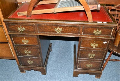 Lot 807 - Oak pedestal desk with red leather top