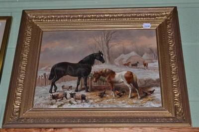 Lot 2 - Oil on canvas, farmyard scene after Herring