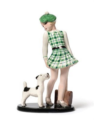 Lot 533 - An Art Deco Goldscheider Figure, circa 1936, model 7274, a school girl with her terrier,...