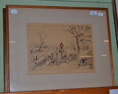Lot 33 - Tom Carr ";Leaving the Kennels";, signed, etching together with four prints after George Wright (5)