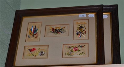 Lot 39 - Two oak framed collections of World War I silk postcards