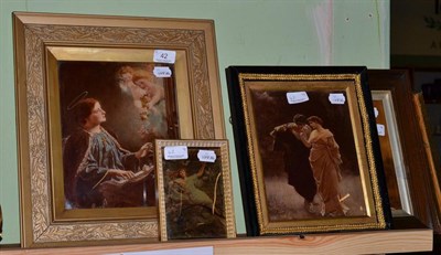 Lot 42 - Framed crystoleum of a spaniel and two collies, together with three other framed crystoleums