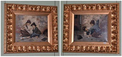 Lot 50 - In the manner of G Lodi, ";A Difference of Opinion"; and ";Lighting Up";, pair of oils