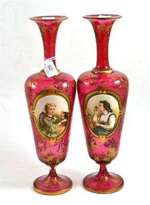 Lot 60 - A pair of Bohemia glass vases