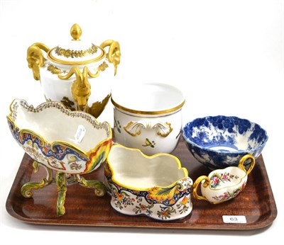 Lot 63 - Two faience bowls, a Coalport cup, a Japanese bowl and a Rosenthal vase and cover