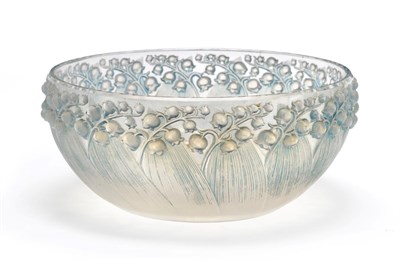 Lot 541 - René Lalique (1860-1945):  "Muguet " A Frosted and Blue Stained Glass Bowl, No.417, moulded...