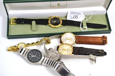 Lot 97 - A gentleman's wristwatch signed Gucci, a Zenith wristwatch, and four other wristwatches