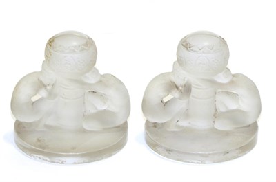 Lot 543 - René Lalique (1860-1945):  "Deux Figurines " A Pair of Frosted Glass Porte-Menu, No.3500,...