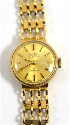 Lot 108 - A lady's 9ct gold wristwatch, signed Bentima