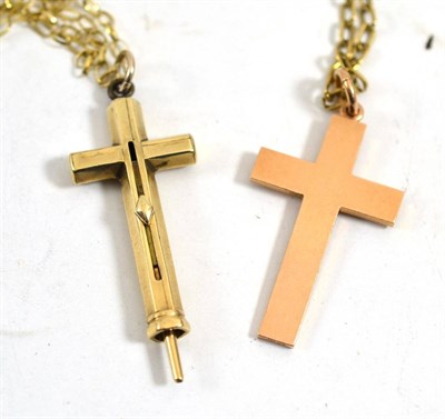 Lot 109 - A cross pencil pendant on chain and a cross pendant on chain
