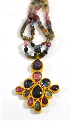 Lot 116 - A tourmaline and quartz necklace, a drop pendant on a bead necklace, pendant measures 3.7cm by...
