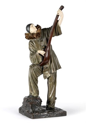 Lot 547 - Demetre H Chiparus (Romanian, 1888-1950):  "Pierrot " A Bronze and Ivory Figure, modelled playing a