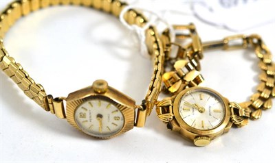 Lot 143 - Two lady's 9ct gold wristwatches, one with a 9ct gold bracelet attached