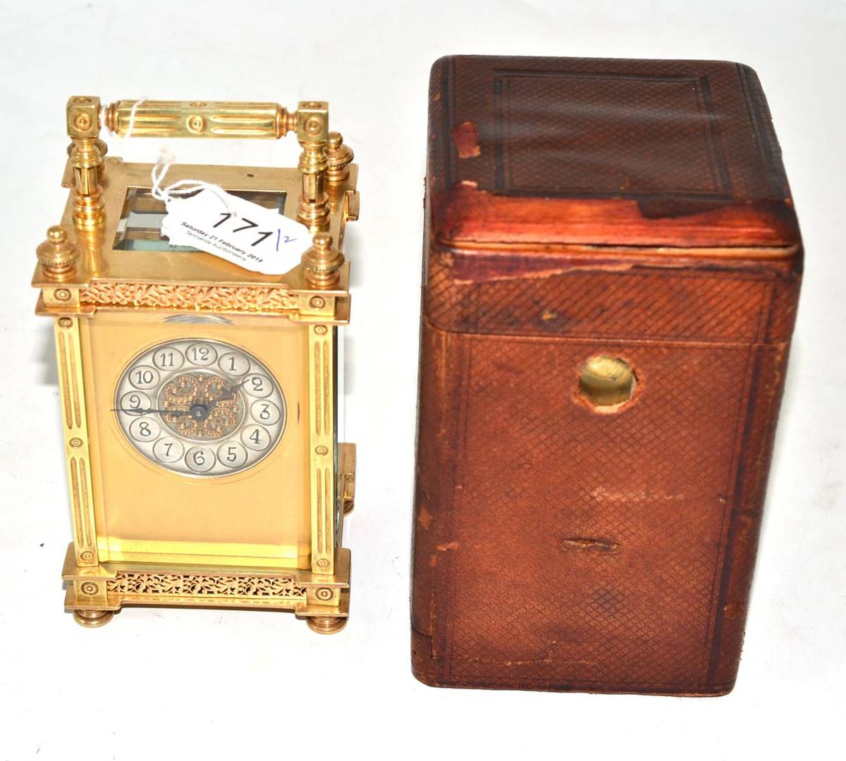 Lot 171 - A carriage timepiece in fitted case with winding key