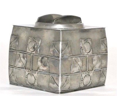 Lot 552 - A Liberty & Co Tudric Pewter Biscuit Box and Cover, designed by Archibald Knox, of slightly swollen