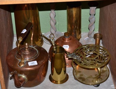 Lot 185 - Brass shell cases, assorted copper ware etc