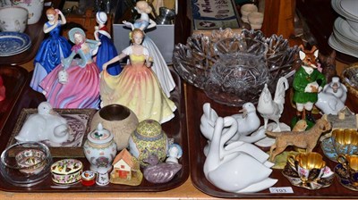 Lot 193 - Assorted modern decorative ceramics including animal groups, Royal Doulton figures, cut glass bowl
