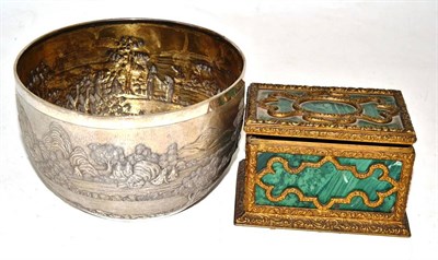 Lot 198 - Indian bowl with embossed decoration and malachite small hinged box with gilt metal mount (a.f.)