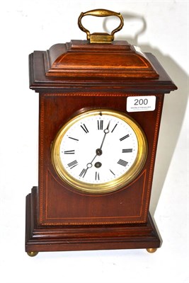 Lot 200 - A mahogany inlaid mantel timepiece